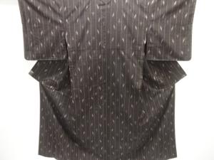 未使用品　縞に絣柄織り出し手織り紬着物